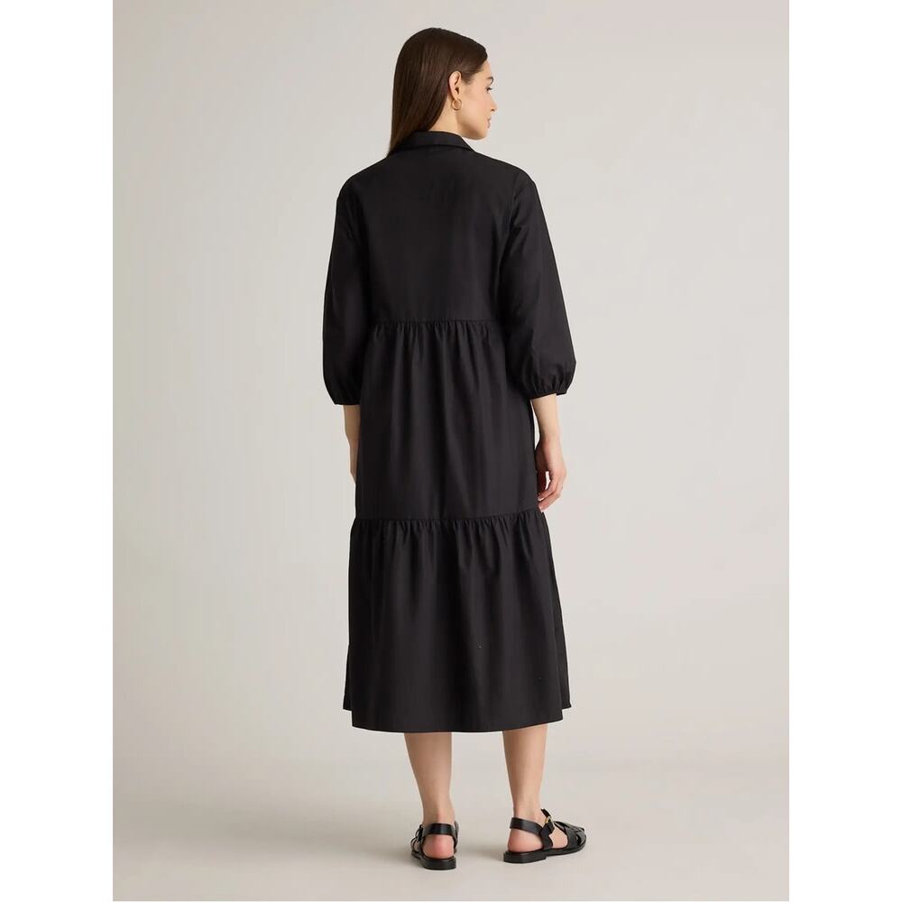 NEW Quince Organic Cotton Poplin Midi Tunic Dress Black Large Tiered Puff Sleeve - Picture 4 of 8